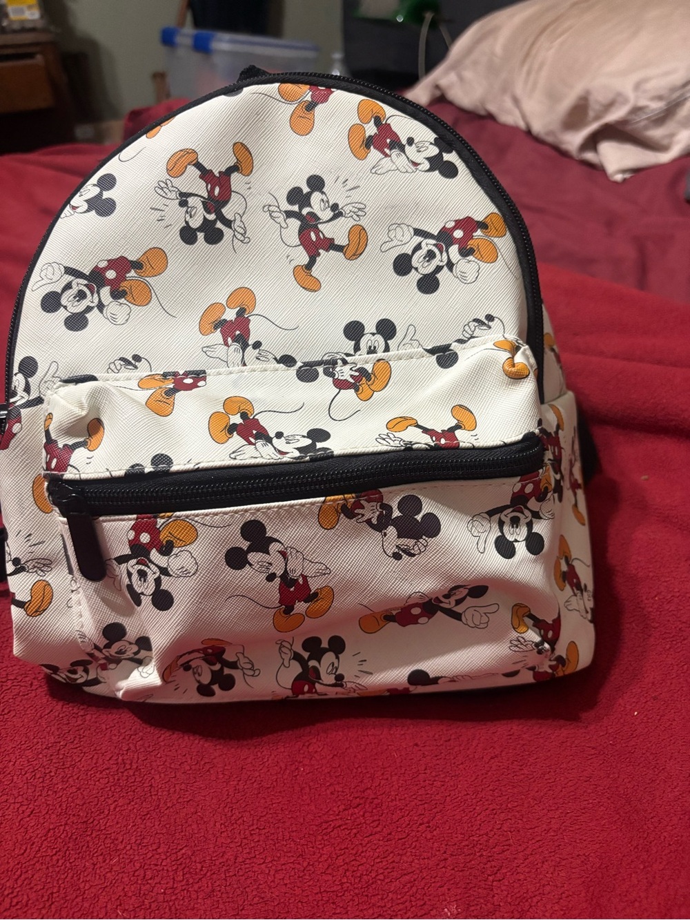 White Mickey Mouse Print Mini Backpack